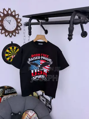 Black Graphic T-Shirt with USA Eagle Print