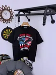 Black Graphic T-Shirt with USA Eagle Print - 1