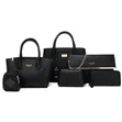 6-Piece Ladies Shoulder Handbag Set - Black Quilted Faux Leather - 2