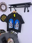 Black Short-Sleeve Button-Up Shirt with Colorful Gothic Graphic - 2