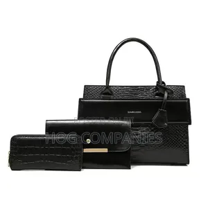 Ladies 3-in-1 Leather Handbag Set - Black