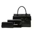 Ladies 3-in-1 Leather Handbag Set - Black - 1