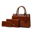Ladies 3-in-1 Leather Handbag Set - Black - 2