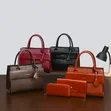 Ladies 3-in-1 Leather Handbag Set - Black - 3