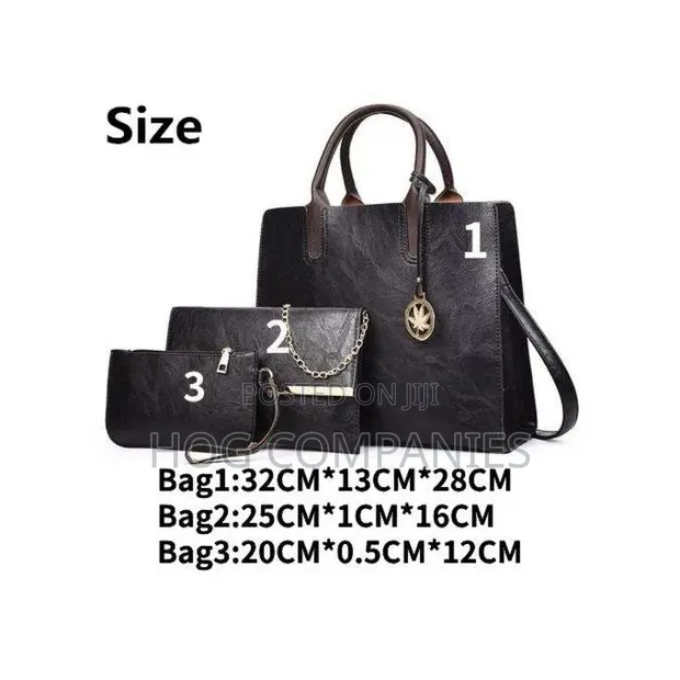 Ladies 3-in-1 Leather Handbag Set - Black - 1