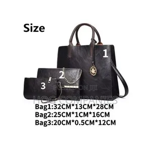 Ladies 3-in-1 Leather Handbag Set - Black