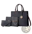Ladies 3-in-1 Leather Handbag Set - Black - 2