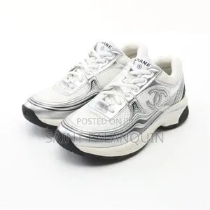 Chanel White and Silver Fabric & Laminated Sneakers
