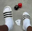 White Adidas Slide Sandals with Three Black Stripes - 1
