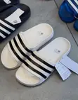 White Adidas Slide Sandals with Three Black Stripes - 2