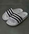 White Adidas Slide Sandals with Three Black Stripes - 3