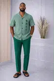 Stylish Men's Light Green Camp-Collar Two-Piece Set - 2