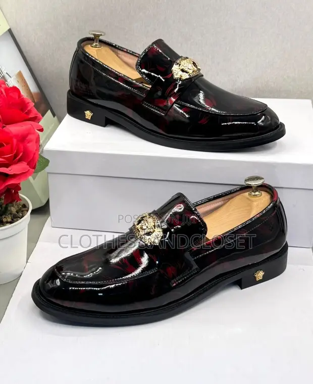 Versace Glossy Black and Red Patent Leather Loafers - 1