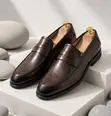 Clarks Penny Loafers - Dark Brown Leather - 1