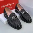 Salvatore Ferragamo Black Leather Loafers with Glitter Vamp - 1
