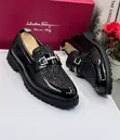 Salvatore Ferragamo Black Leather Loafers with Glitter Vamp - 2