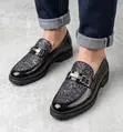 Salvatore Ferragamo Black Leather Loafers with Glitter Vamp - 3