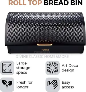 Tower Roll Top Bread Bin - Stainless Steel, Black & Brass