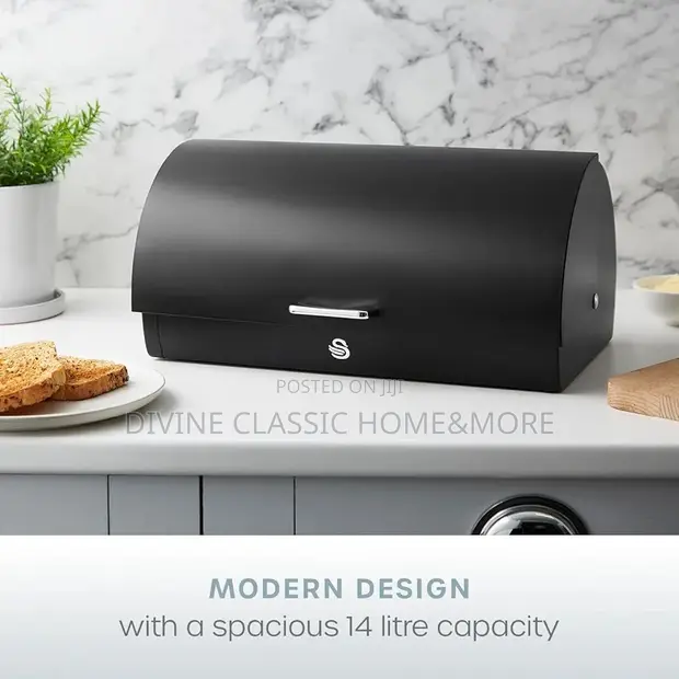 SWAN Serenity Bread Bin Roll Top Lid, 14 Litre, Black - 1