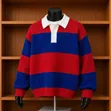 Chunky Knit Striped Rugby Polo Sweater - 1