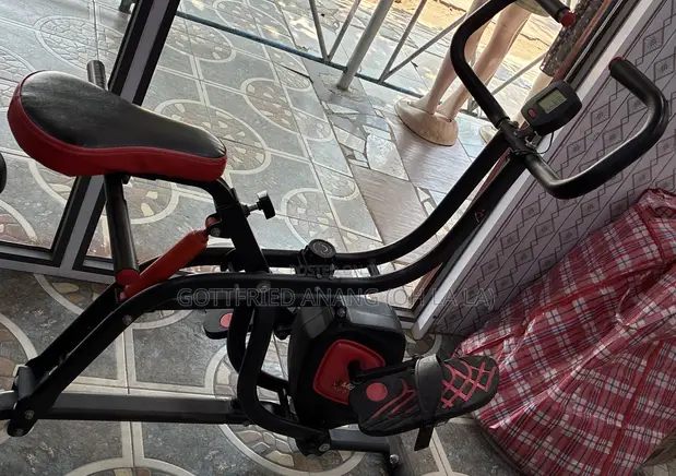 Black and Red Dual-Action Stationary Exercise Bike - 1