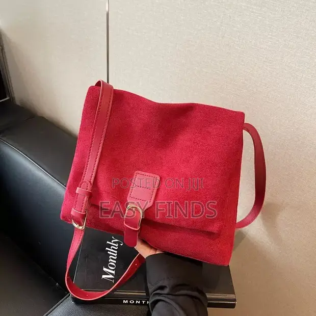 Stylish Red Suede Crossbody Shoulder Bag - 1