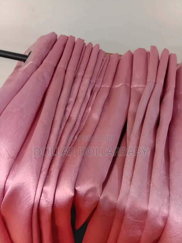 Set of 4 Pink Faux Silk Floor-Length Eyelet Curtains - 1