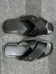 La Black Leather Cross Sandals for Men - 1