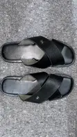 La Black Leather Cross Sandals for Men - 2
