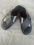 Maroon Black Leather Cross Sandals for Men - 1