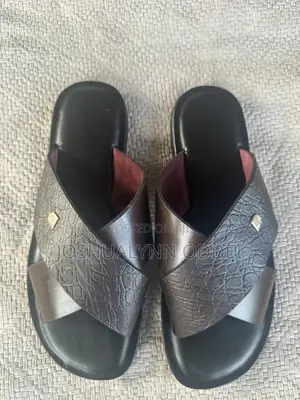 Maroon Black Leather Cross Sandals for Men