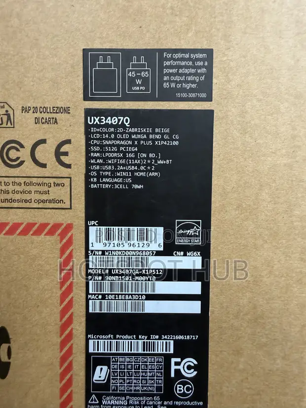 New Asus Zenbook 14 OLED Laptop - Snapdragon X Plus, 16GB RAM, 512GB SSD - 1