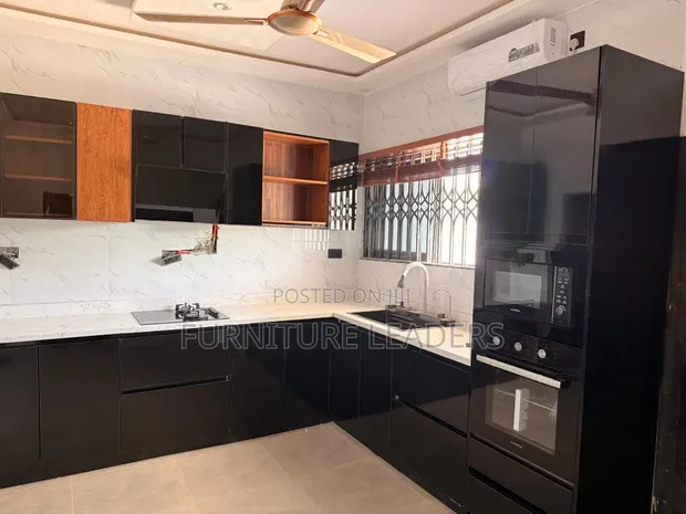 Brand New Kitchen Cabinets - Black High Gloss & Wood - 1