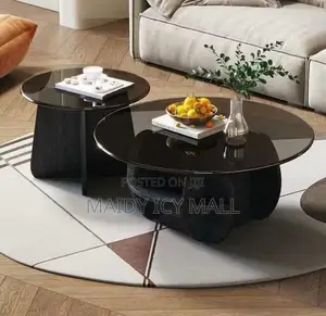 2-in-1 Center Table Set - Black Wood & Tempered Glass