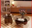 2-in-1 Center Table Set - Black Wood & Tempered Glass - 2