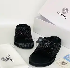 Versace Medusa Black Crystal Slide - Size 40