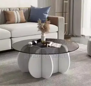Modern Round Center Table with Tinted Glass Top & White Petal Base