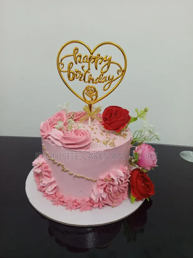 Pink Floral Red Velvet Cake (6-inch) - 1