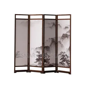 Four-Panel Folding Room Divider - Floral & Landscape Print