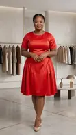 Red Satin Party Dress - Elegant Women's Dress - 1