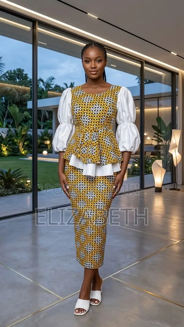 Yellow Ankara Peplum Dress - Elegant Women's Outfit - 1