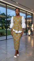 Yellow Ankara Peplum Dress - Elegant Women's Outfit - 1
