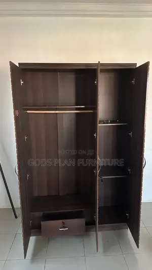 Dark Brown 3-Door Wardrobe with Lockable Drawer