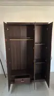Dark Brown 3-Door Wardrobe with Lockable Drawer - 1