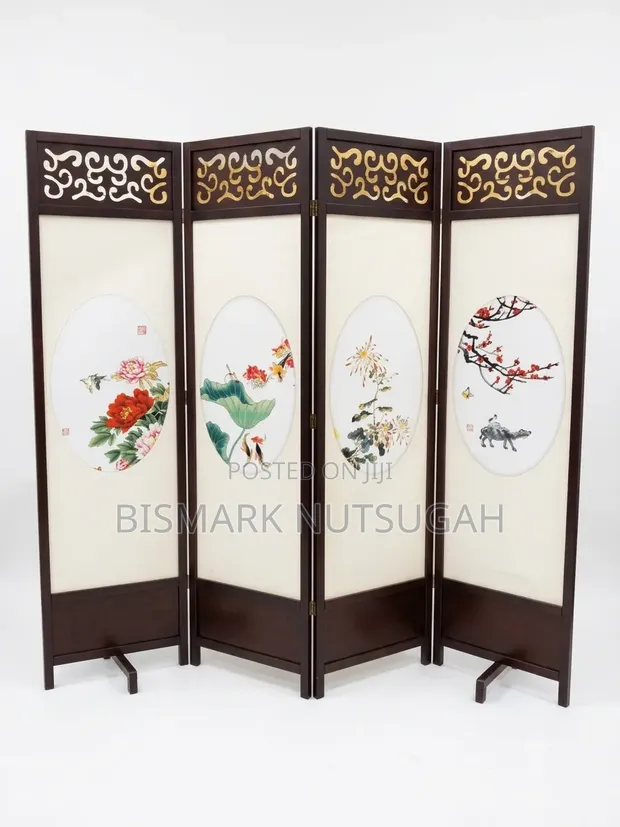 4-Panel Wooden Folding Room Divider - 1