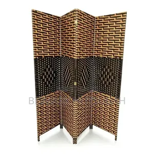 4-Panel Hand-Woven Wicker/Rattan Room Divider