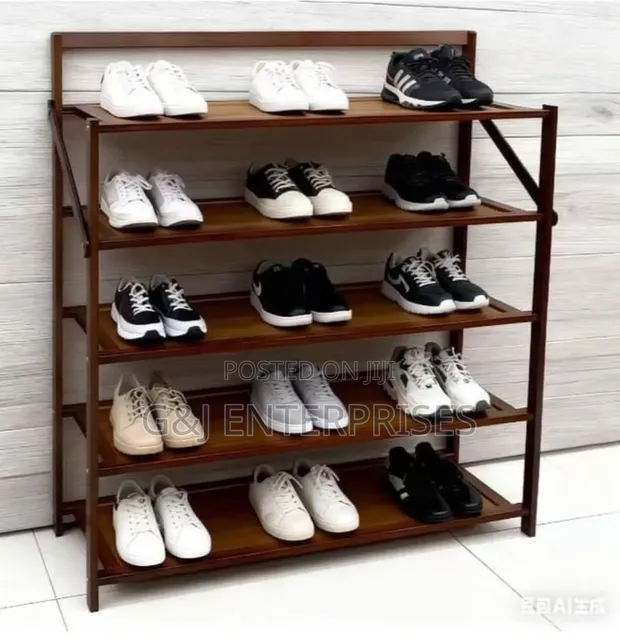 5-Tier Foldable Wooden Shoe Rack - 1