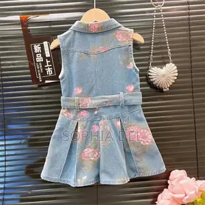 Girls' Floral Denim Dress with Belt