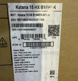 MSI Katana 15 Gaming Laptop - Intel Core i7, 16GB RAM, 512GB SSD