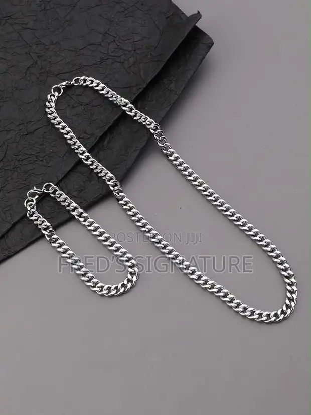 Men's Stainless Steel Necklace and Bracelet Set - 1